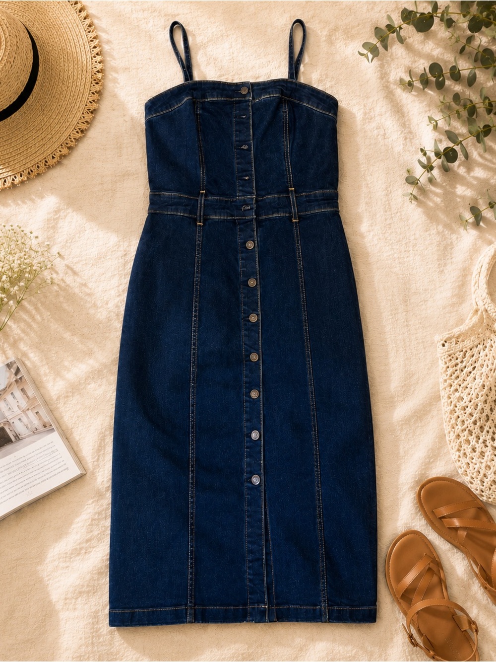 Levi's Dark Blue Denim Midi Dress with Buttons